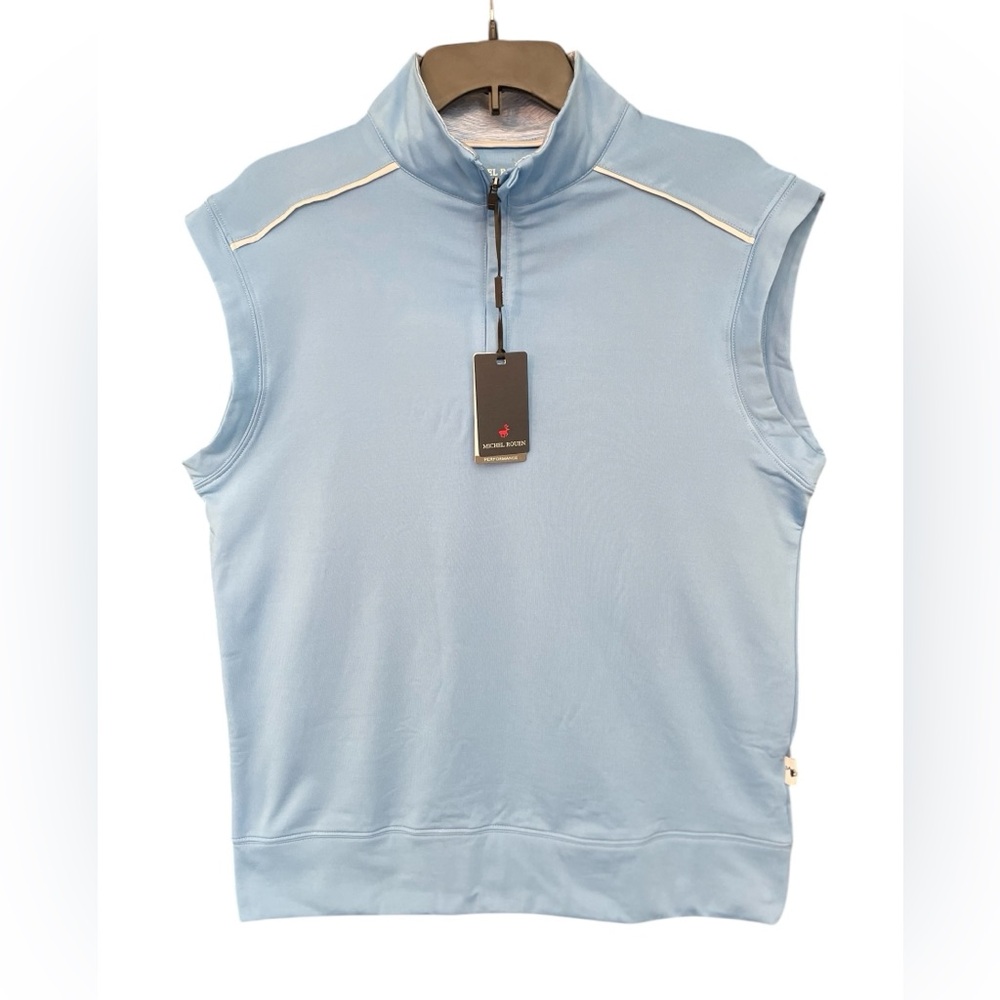 Michel Rouen Men’s Performance Vest Blue Quarter Zip Golf Pullover UPF 30+ Small